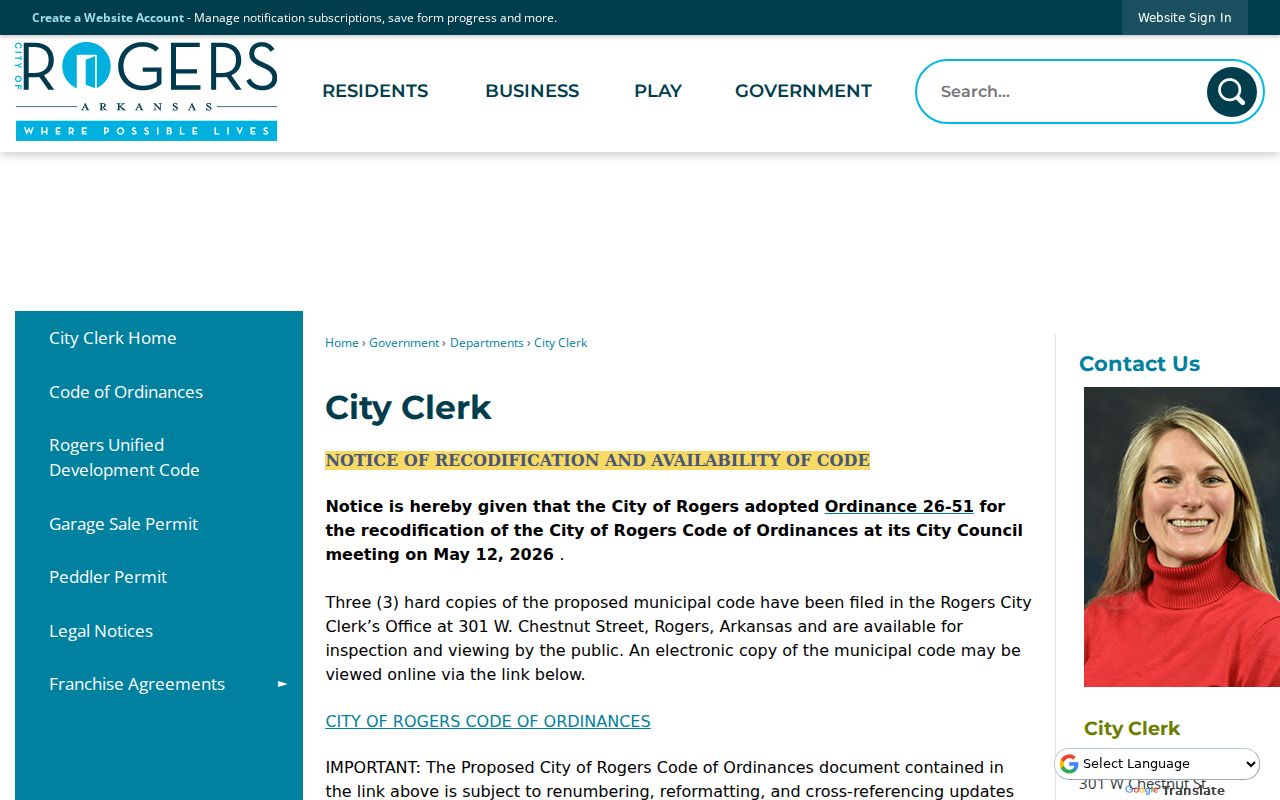 Benton County address source at the Rogers City Clerk